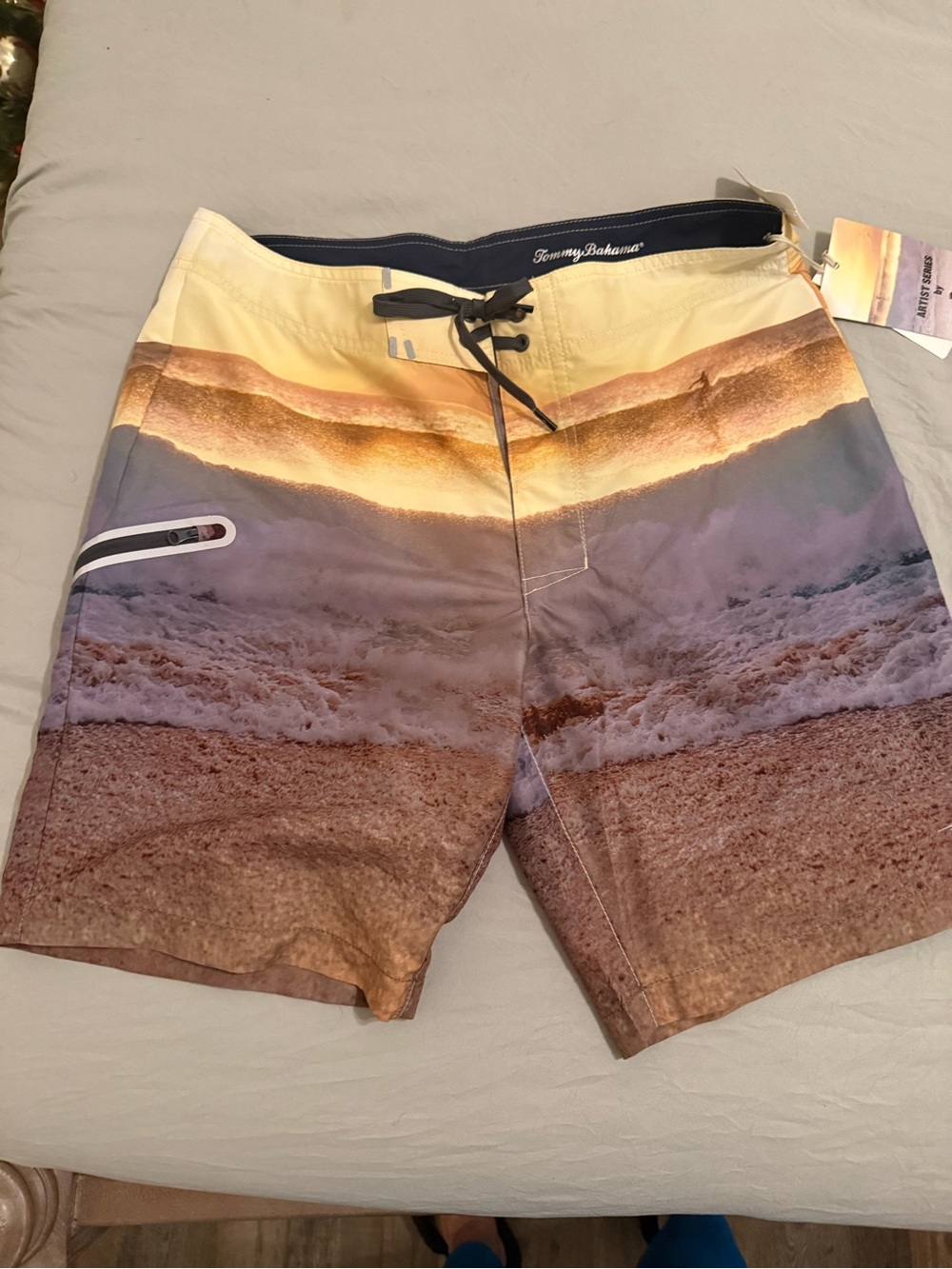 Tommy Bahama Yellow and Brown Beach Wave Print Swim Shorts